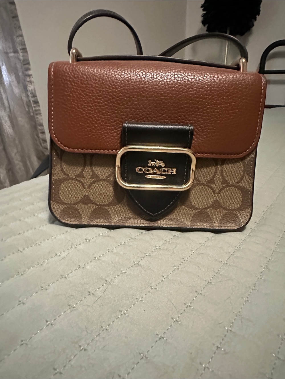Coach Two-Tone Brown Signature Leather Flap Crossbody